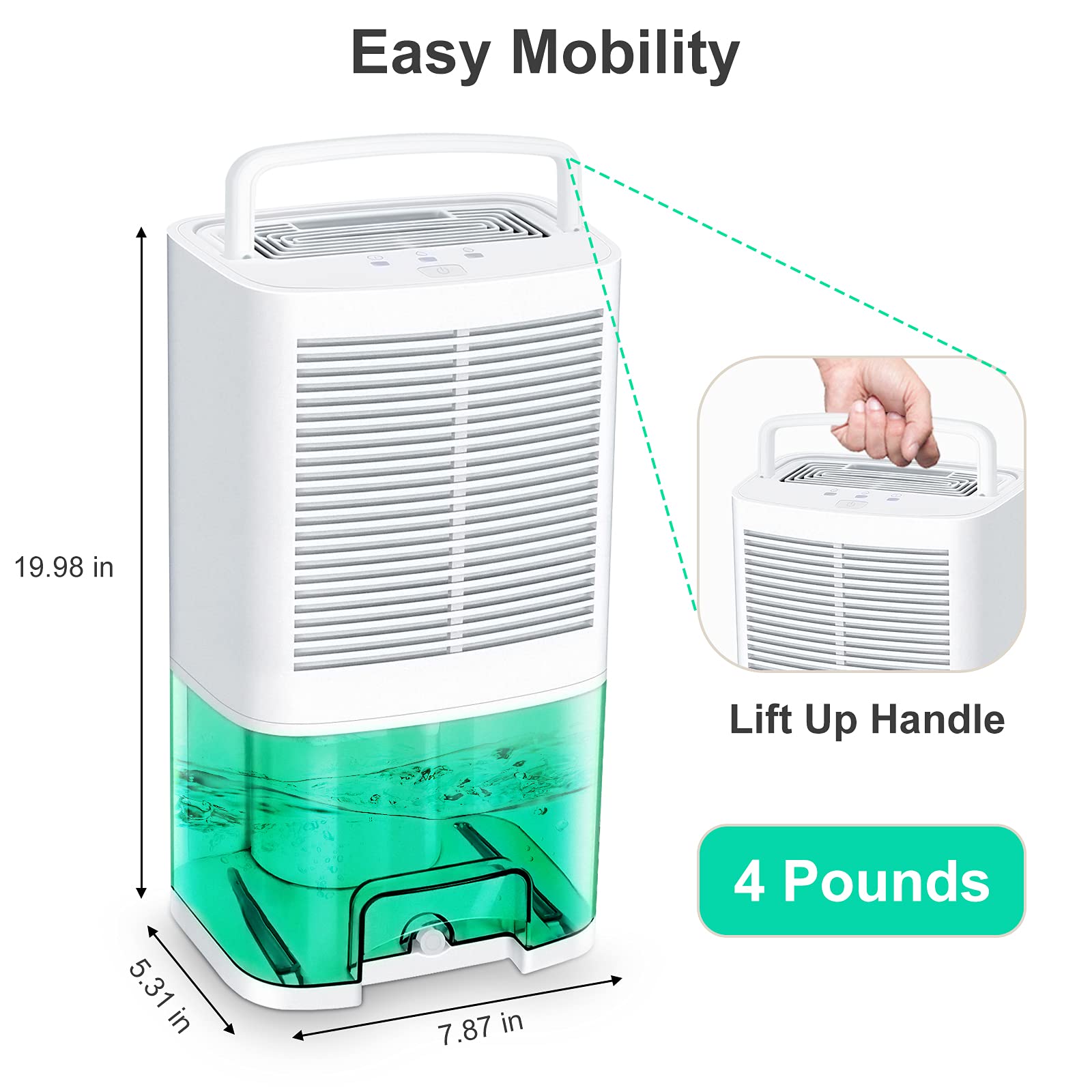 MADETEC Dehumidifiers for Home 8000 Cubic Feet 800 Sq.ft, Portable Dehumidifier with Drain Hose and 68oz (2000ML) Water Tank, Ideal for Basements Bedroom Bathroom Closet Kitchen RV