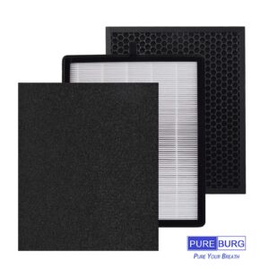 PUREBURG Replacement Filter Set Compatible with Zigma Aerio-300 Air Purifier, H13 HEPA + Activated Carbon Pre-Filter x 2 Air Clean Dust VOCs