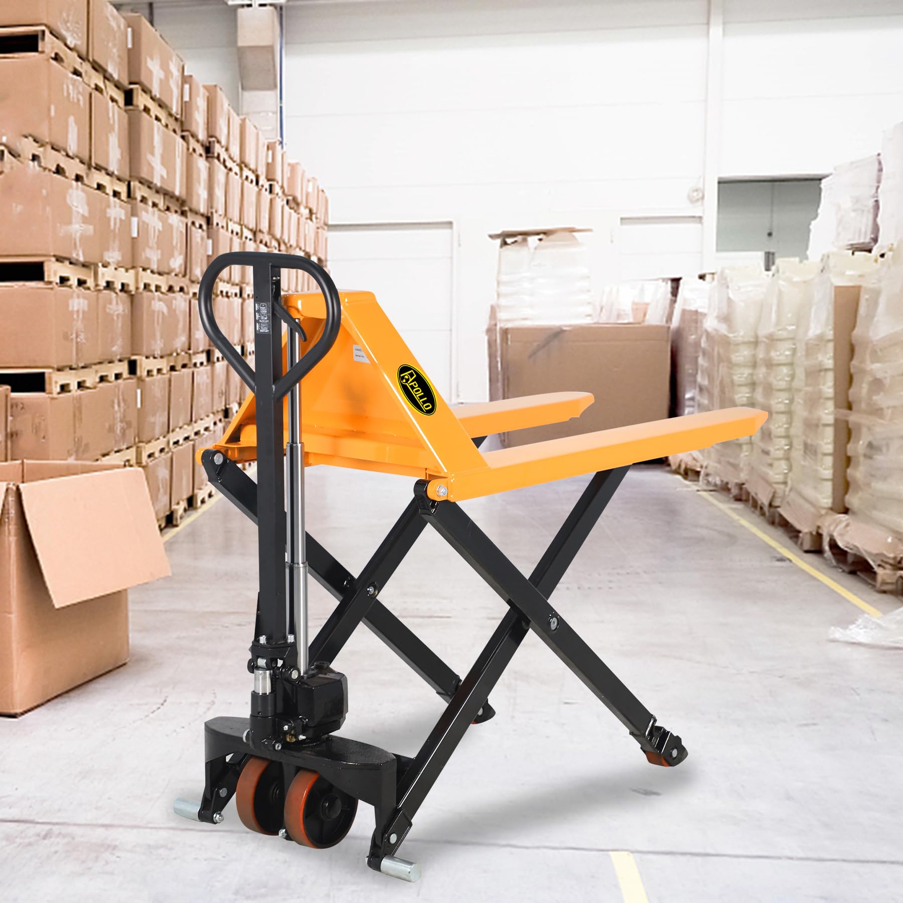 APOLLO High Lift Pallet Jack Manual Scissor Lifting Truck 31.5" Lifting Height 45''Lx27''W Fork Size 2200lbs Capacity Only for Open-Bottom Pallets