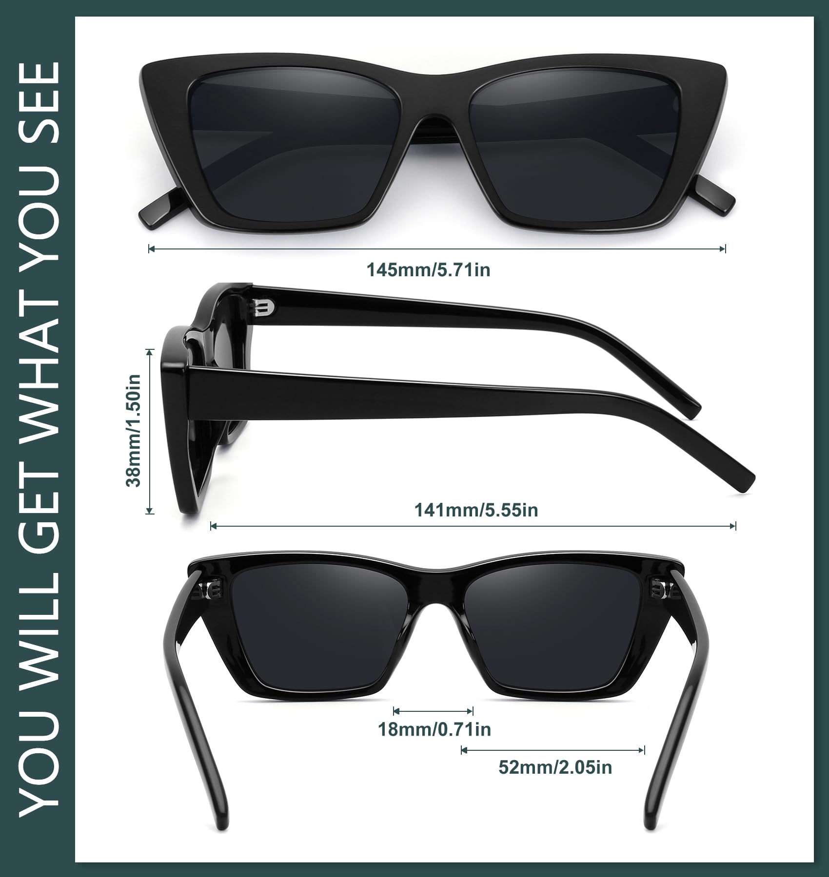 WOWSUN Narrow Small Vintage Polarized Cat Eye Sunglasses for Women