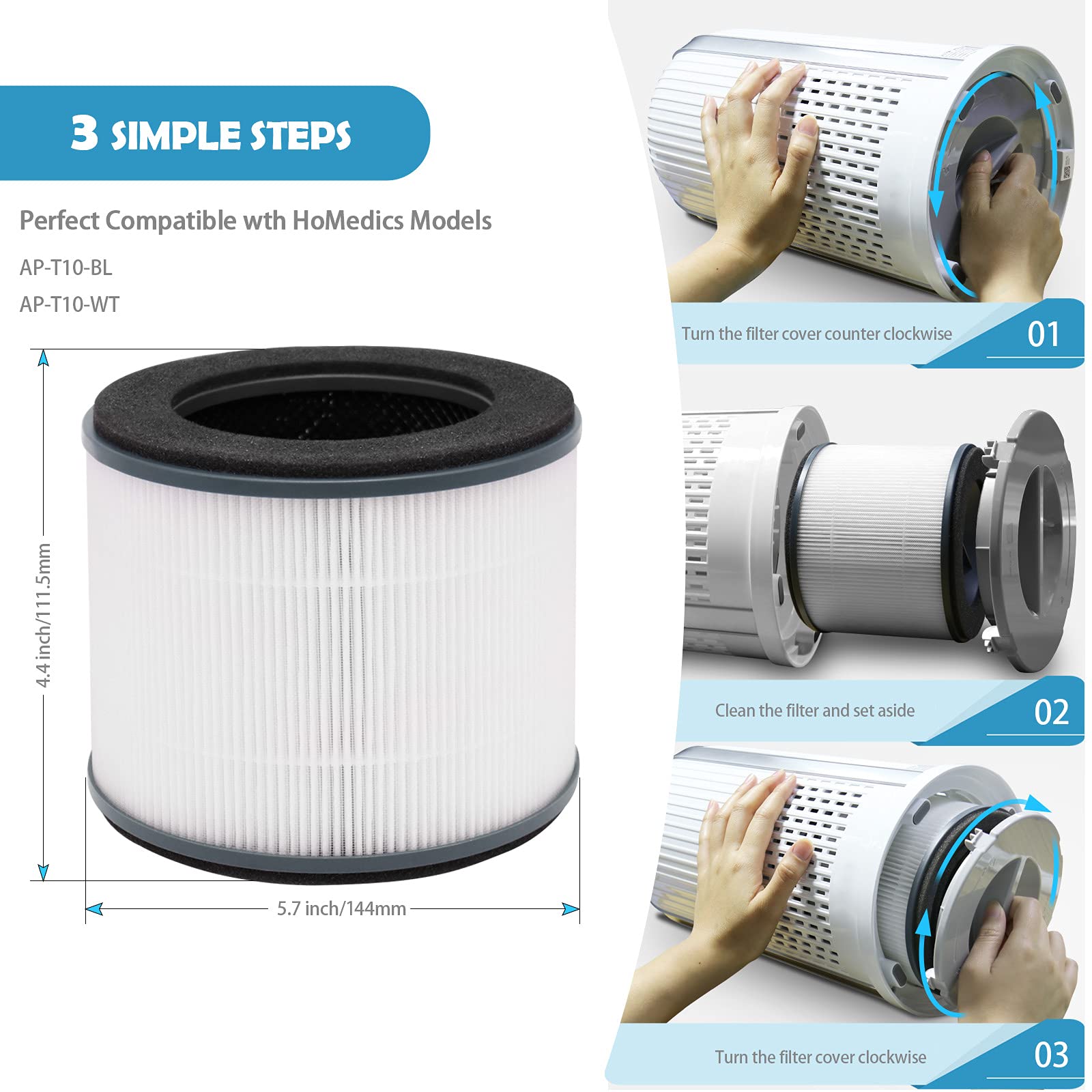 Ulrempart Replacement Filter Compatible with Homedics Air Purifier Model AP-T10 AP-T10-BK, AP-T10-WT, Part# AP-T10FL