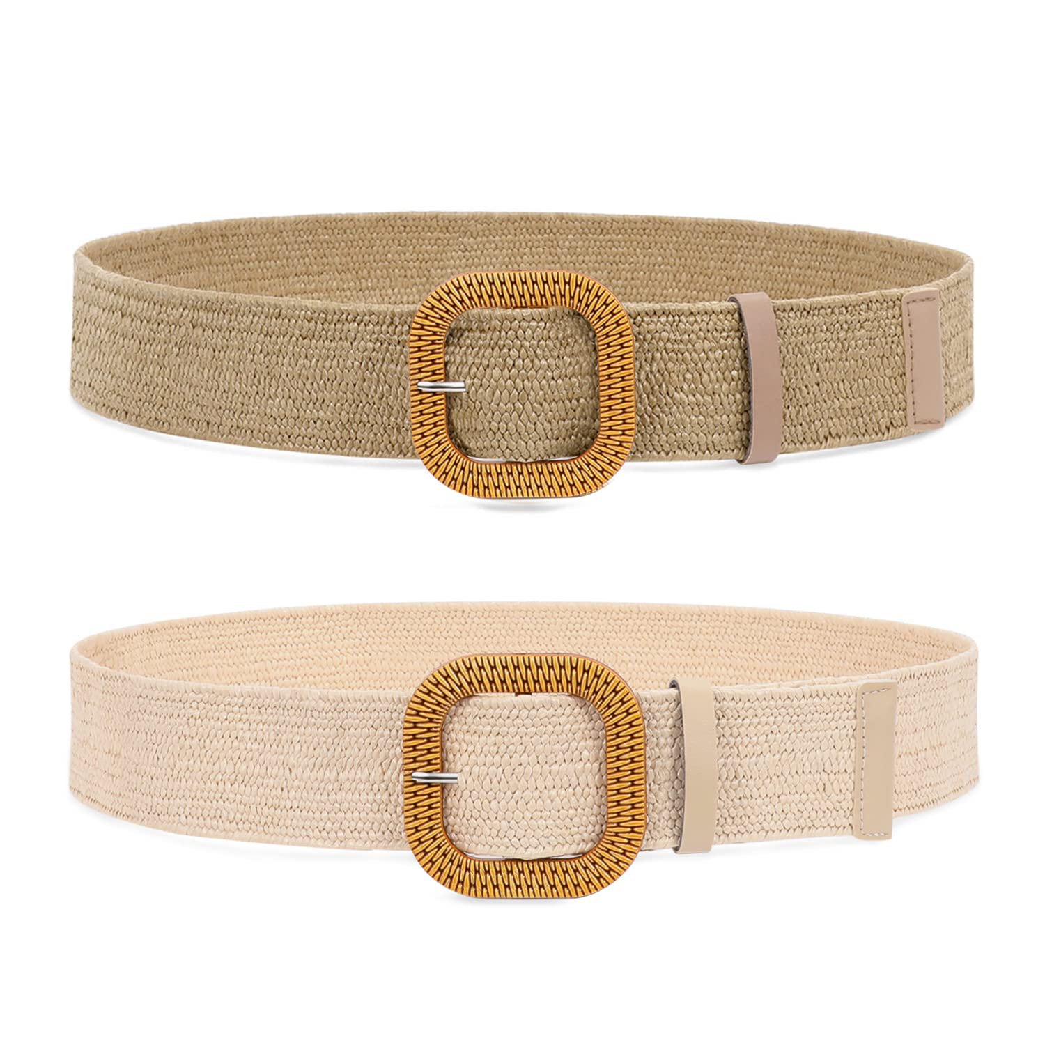 SUOSDEY 2 Pack Straw Woven Elastic Belt Braided Stretch Wide Belt for Women Dress