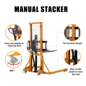 APOLLO Manual Forklift Hand Pallet Stacker 2200lbs Capacity 63" Lifting Height with Straddle Legs and Adjustable Forks