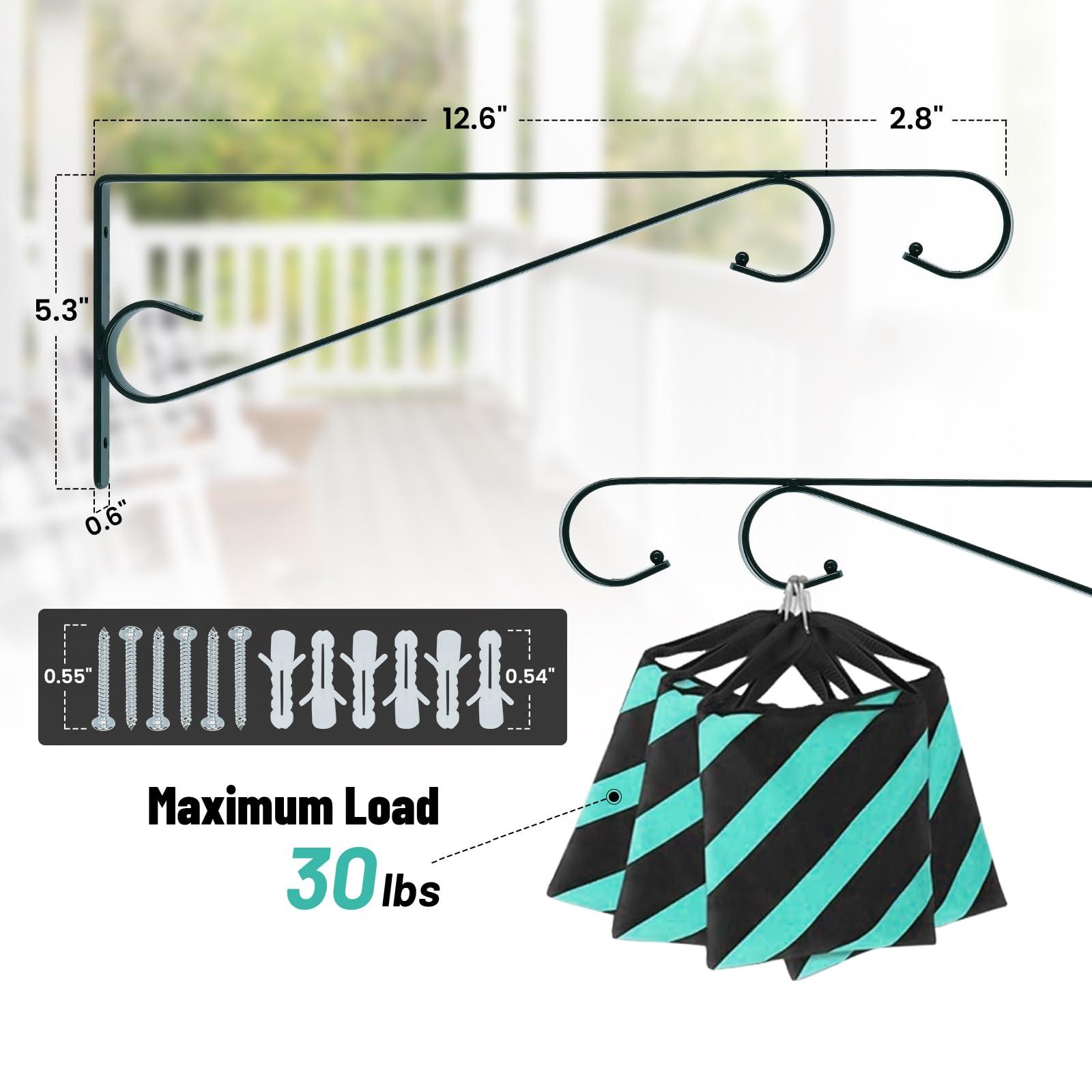 Sanduby Plant Hangers Outdoor 2 Pack 15.5 Inch Metal Plant Hooks for Wall, Decorative Straight Hanging Plant Bracket for Bird Feeders, Planters, Lanterns, Wind Chimes, Blackish Green