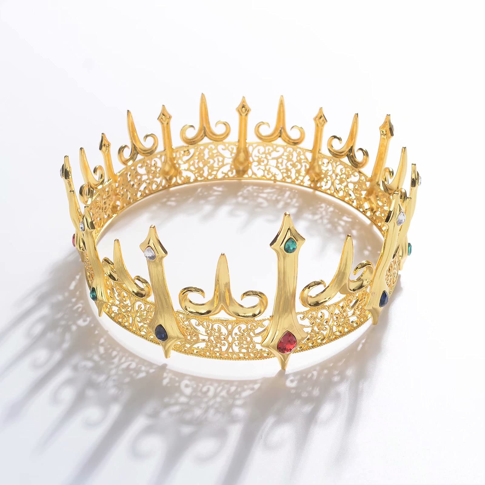 S SNUOY Gold King Crowns for Men Full Round Metal Crown King Party Hats Crowns and Tiaras for Men