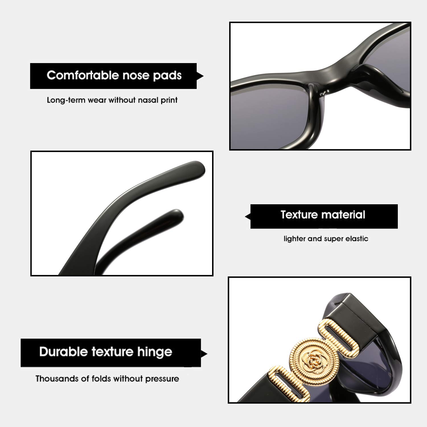 BUTABY Rectangle Sunglasses for Women Retro Driving Glasses 90’s Vintage Fashion Irregular Frame UV400 Protection Black