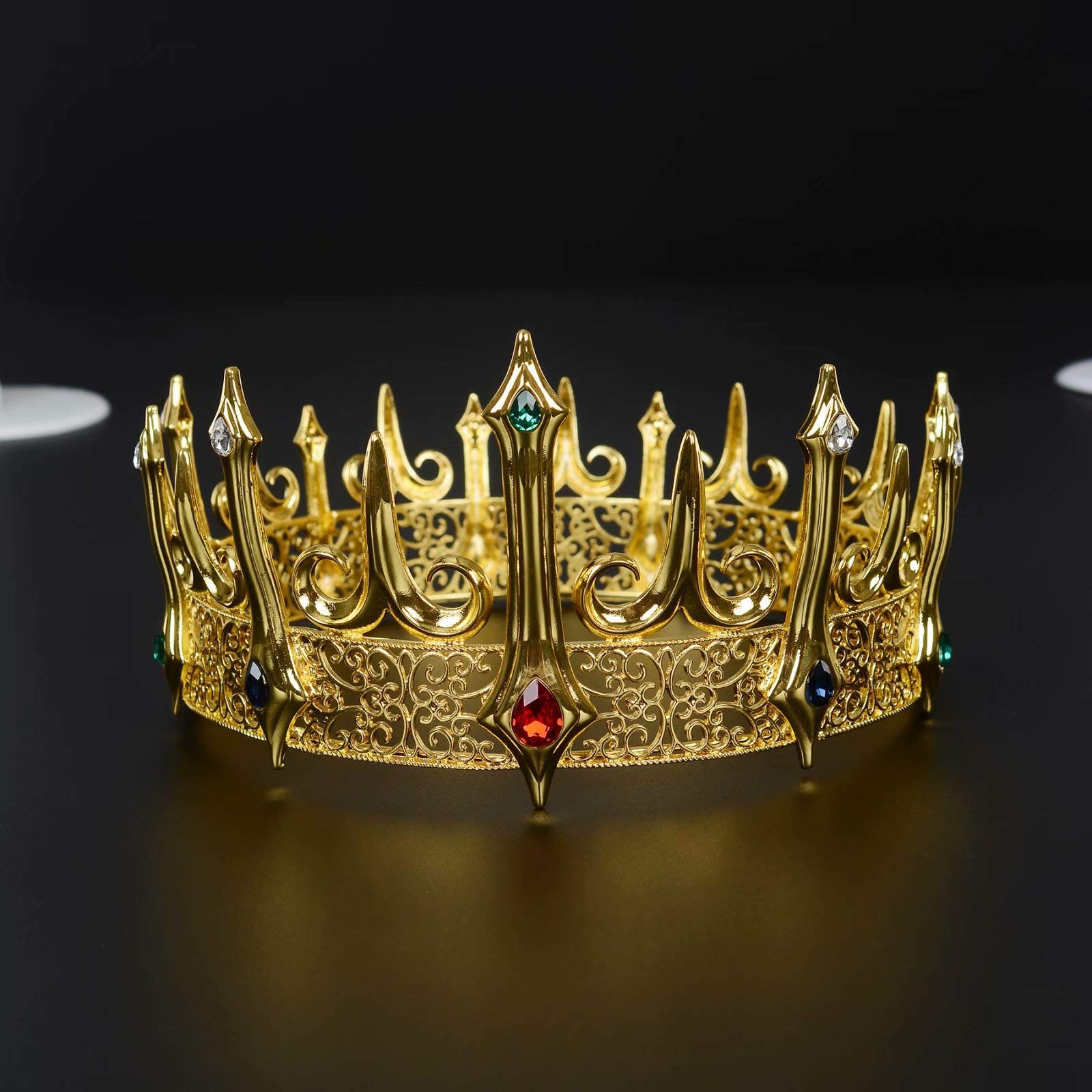 S SNUOY Gold King Crowns for Men Full Round Metal Crown King Party Hats Crowns and Tiaras for Men