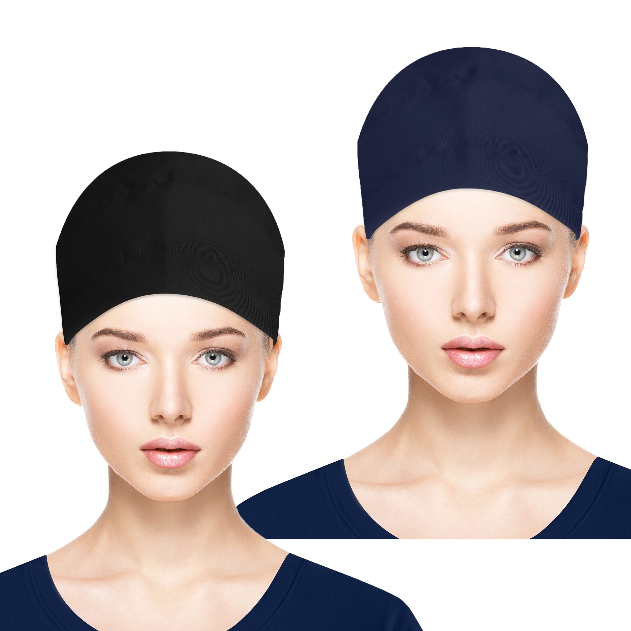 Fesciory Adjustable Working Caps with Button & Sweatband, Women Ponytail Pouch Hats, Long Hair(Navy+Black)