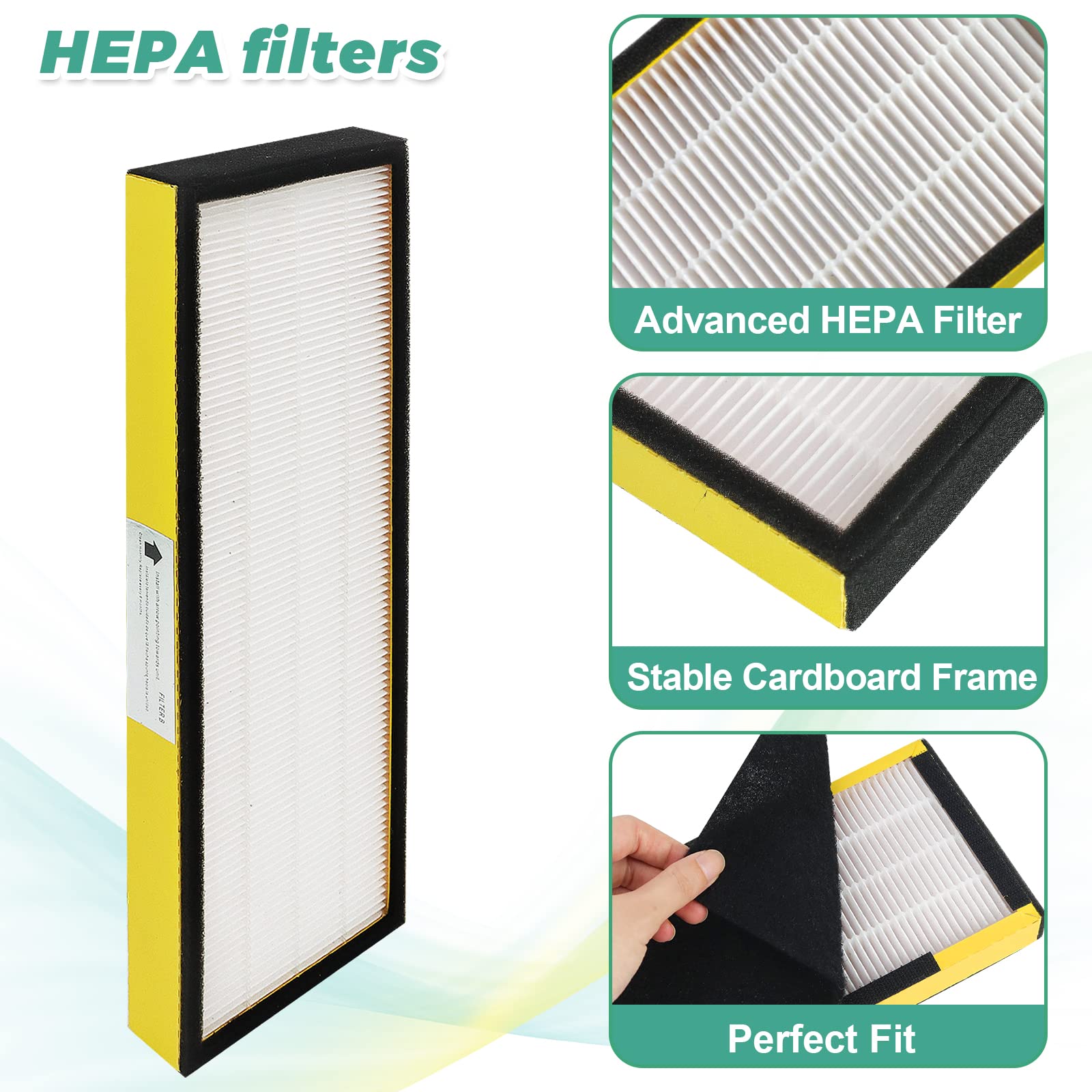 FLT4825 HEPA Filter B Replacement with Air Purifier AC4825 AC4825E AC4300 AC4800 AC4900 AC4850 by Techecook - 2 x True H13 HEPA Filters, 8 x Activated Carbon Pre-Filter