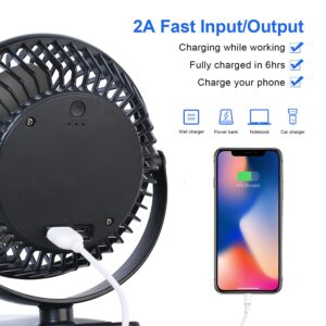 10000mAh Rechargeable Battery Operated Clip on Fan, Lasts 40hrs Max, Portable Fan with 3 Speeds, Sturdy Clamp, Small USB Desk Fans for Outdoor Stroller Golf Cart Treadmill Camping Home Office