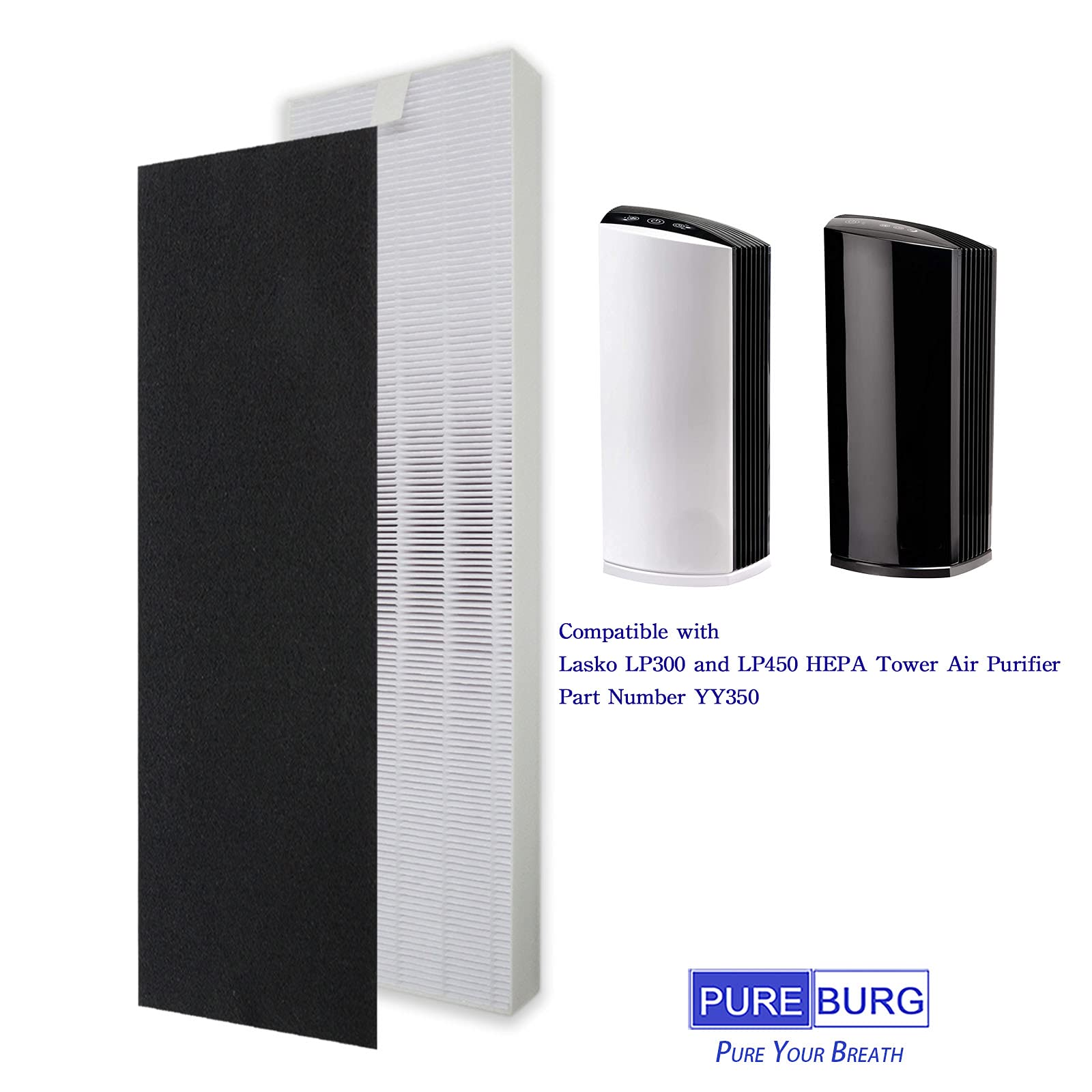 PUREBURG YY350 Replacement True HEPA Filter Kit Compatible with Lasko LP300 and LP450 Air Purifiers, Part Number YY350,H13 4 Activated carbon Pre-Filters Air Clean Dust VOCs Odor