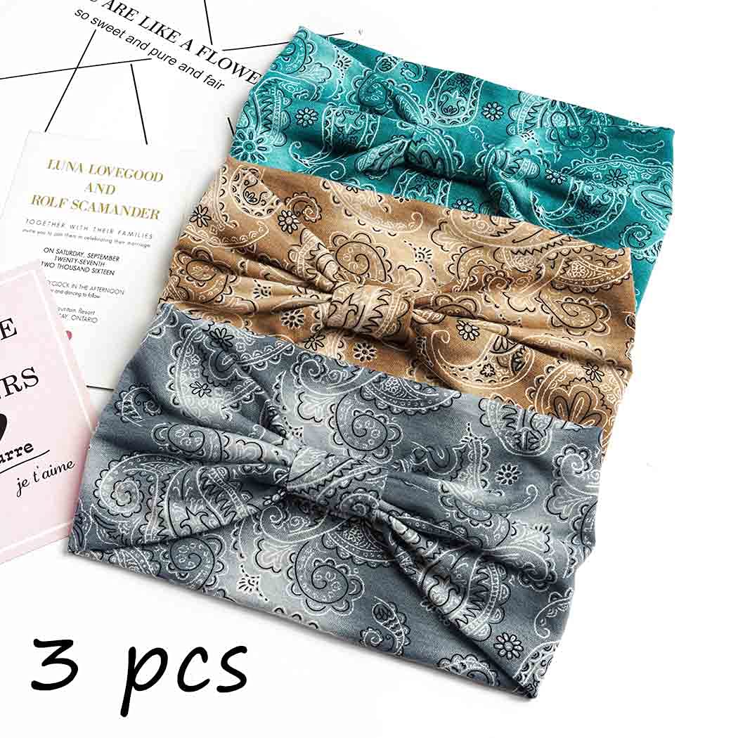 Aceorna Boho Bandeau Headbands Wide Knot Hair Band Stretch Turban Head Wraps Fashion Hair Accessories for Women 3 Pcs (Popular)