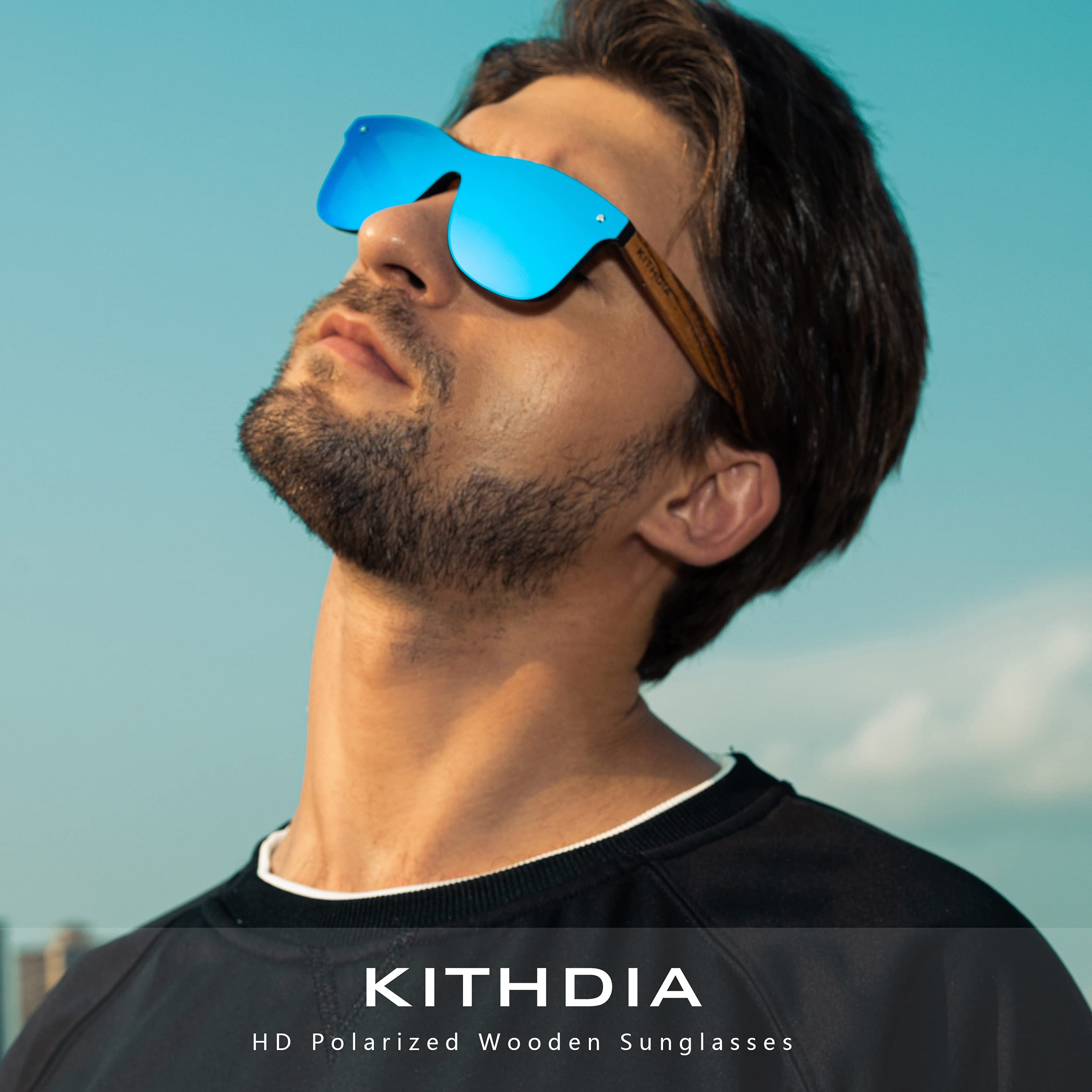 KITHDIA Zebra Wooden Bamboo Sunglasses Polarized for Men and Women - Wood Temples Sunglasses S5029