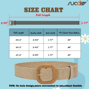 SUOSDEY 2 Pack Straw Woven Elastic Belt Braided Stretch Wide Belt for Women Dress