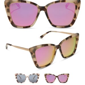 DIFF Becky II Designer Cat Eye Sunglasses for Women UV400 Protection, Cream Tortoise + Pink Mirror