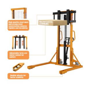 APOLLO Manual Forklift Hand Pallet Stacker 2200lbs Capacity 63" Lifting Height with Straddle Legs and Adjustable Forks