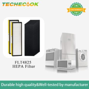 FLT4825 HEPA Filter B Replacement with Air Purifier AC4825 AC4825E AC4300 AC4800 AC4900 AC4850 by Techecook - 2 x True H13 HEPA Filters, 8 x Activated Carbon Pre-Filter