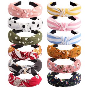 velscrun hairband - 12 pack wide knotted headbands for women - elastic turban boho bandeau hair accessories for washing face, yoga, running, hiking, party, traveling, shopping