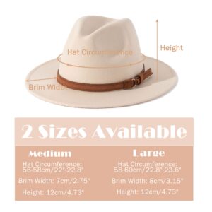 Lisianthus Men & Women Vintage Wide Brim Fedora Hat with Belt Buckle (A Buckle-Creamy, Large)