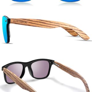 KITHDIA Zebra Wooden Bamboo Sunglasses Polarized for Men and Women - Wood Temples Sunglasses S5029