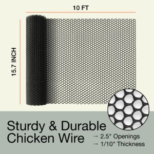 MAPORCH Black Plastic Wire Mesh Fence 15.7IN x 10FT Roll - Ideal for Poultry, Dogs, Rabbit, Snake Barrier & Gardening - Durable Plastic Chicken Wire Mesh - Versatile Plastic Fencing & Netting Solution