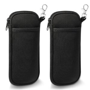 hifot 2 pack double soft glasses case with carabiner hook, ultra light portable neoprene eyeglasses pouch with zipper