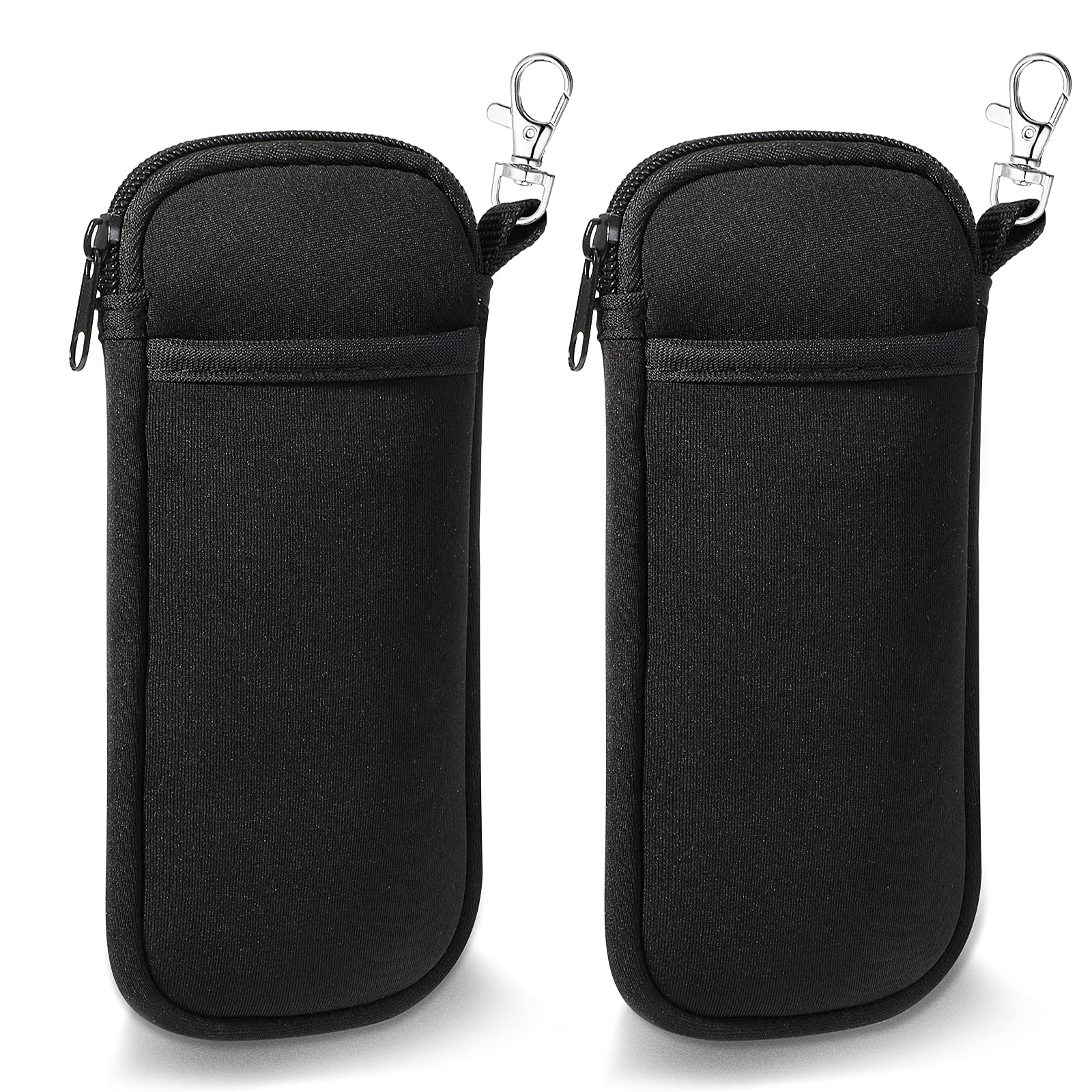 Hifot 2 Pack Double Soft Glasses Case with Carabiner Hook, Ultra Light Portable Neoprene Eyeglasses Pouch with Zipper