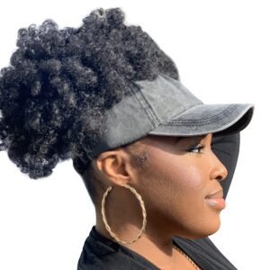 CurlCap Natural Hair Backless Cap – Satin Lined Baseball Hat for Women (Black Denim), One Size