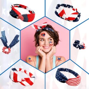 4th of July Headband American Flag Bowknot Hair Band Turban Patriotic Bandana Headband USA Temporary Red White and Blue Hair Accessories for Women Memorial Day, Veterans Day, Independence Day