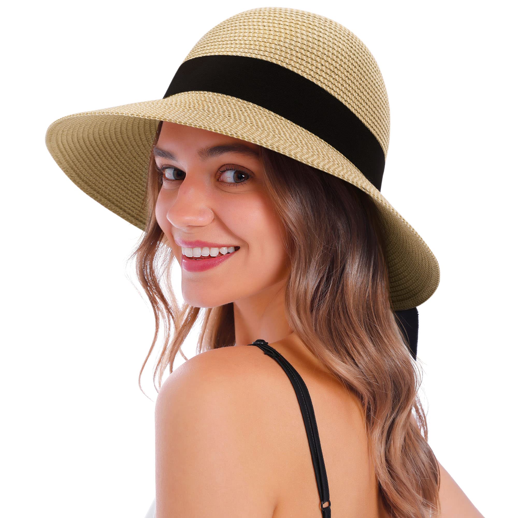 Straw Hat for Women Sun Hat Crushable Summer Hats for Women Beach Hat Womens Straw Hat Ponytail Sun Protection Hat Rolled Straw Hat Womens Hats,Natural