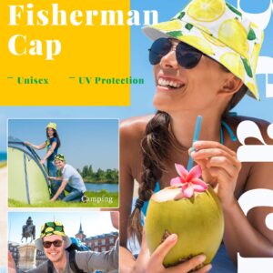 Bennim 2 Pieces Unisex Lemon Pattern Bucket Hats Reversible Fisherman Cap for Casual Travel Beach,Black, White ,Uncertainly