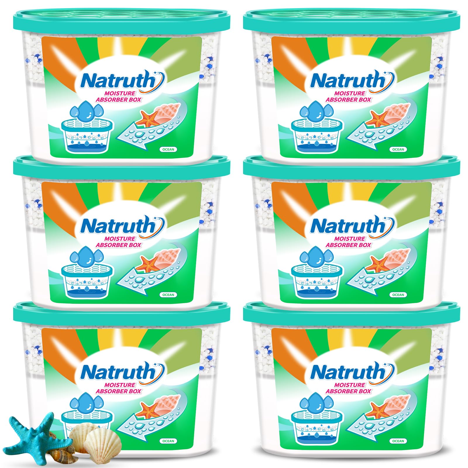 NATRUTH Ocean Breeze Moisture Absorber（6 Pack）12.5 Oz,Humidity Absorber Attracts Extra Moisture from Your Bathroom, Closet, Kitchen & Study, Dehumidifier for Closet