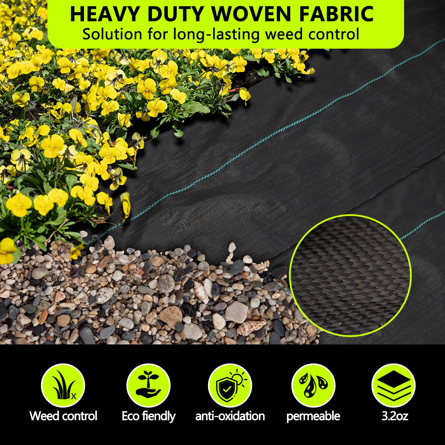 Sunifier Weed Barrier Landscape Fabric Heavy Duty，Garden Fabric Weed Barrier，Black Mulch for Landscaping, Weed Blocker Fabric Garden Bed Cover Garden Supplies (1.3ft x 50ft)