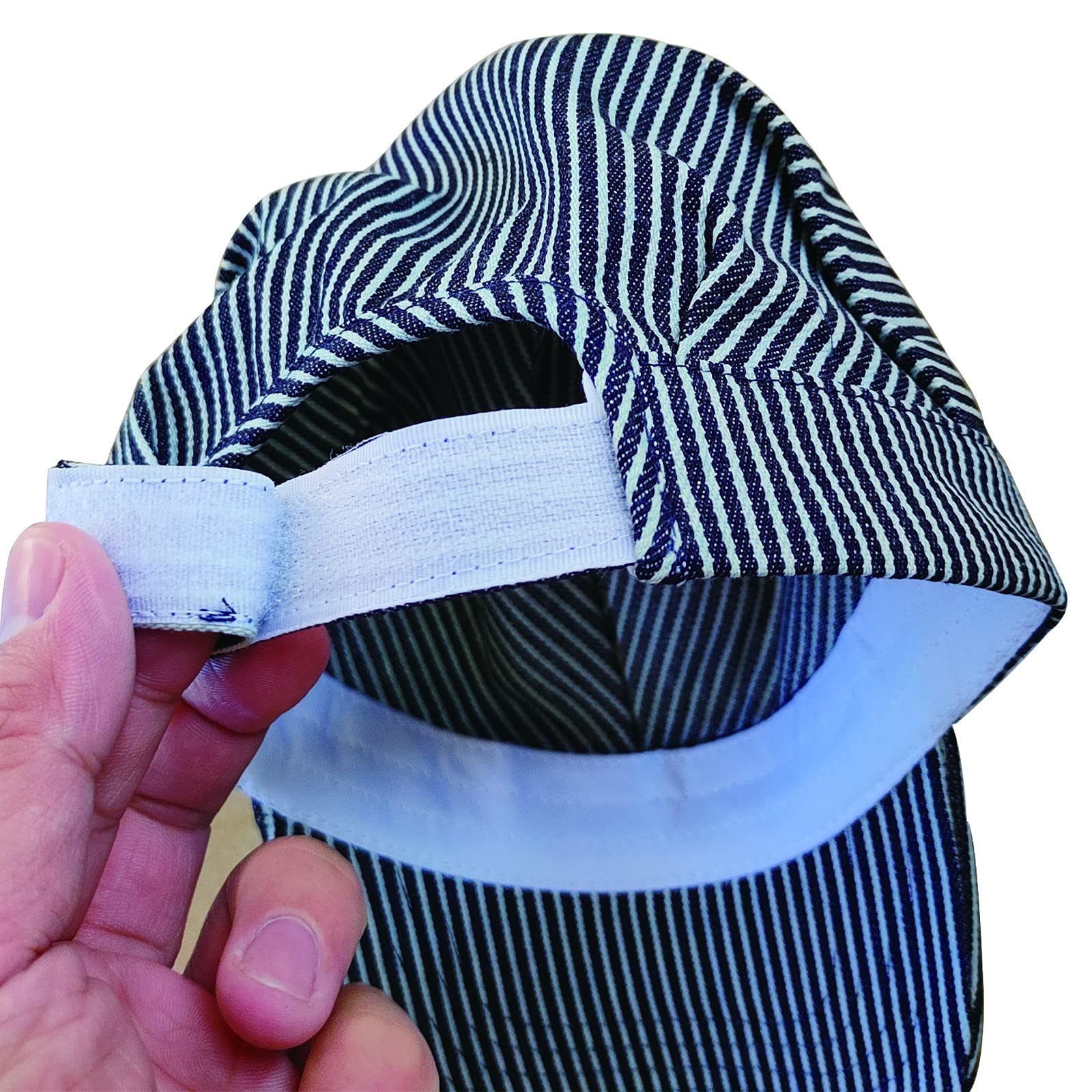 CINCKCO Adult‘s Engineer Cap Train Conductor Hat Classic Blue/White Stripes Velcro Adjustable