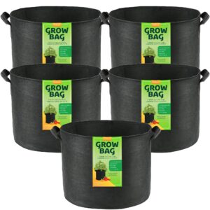 lotfancy 5-pack 10 gallon grow bags, thickened nonwoven aeration fabric pots with reinforced handles, heavy duty gardening planter containers for vegetables flowers fruits, black