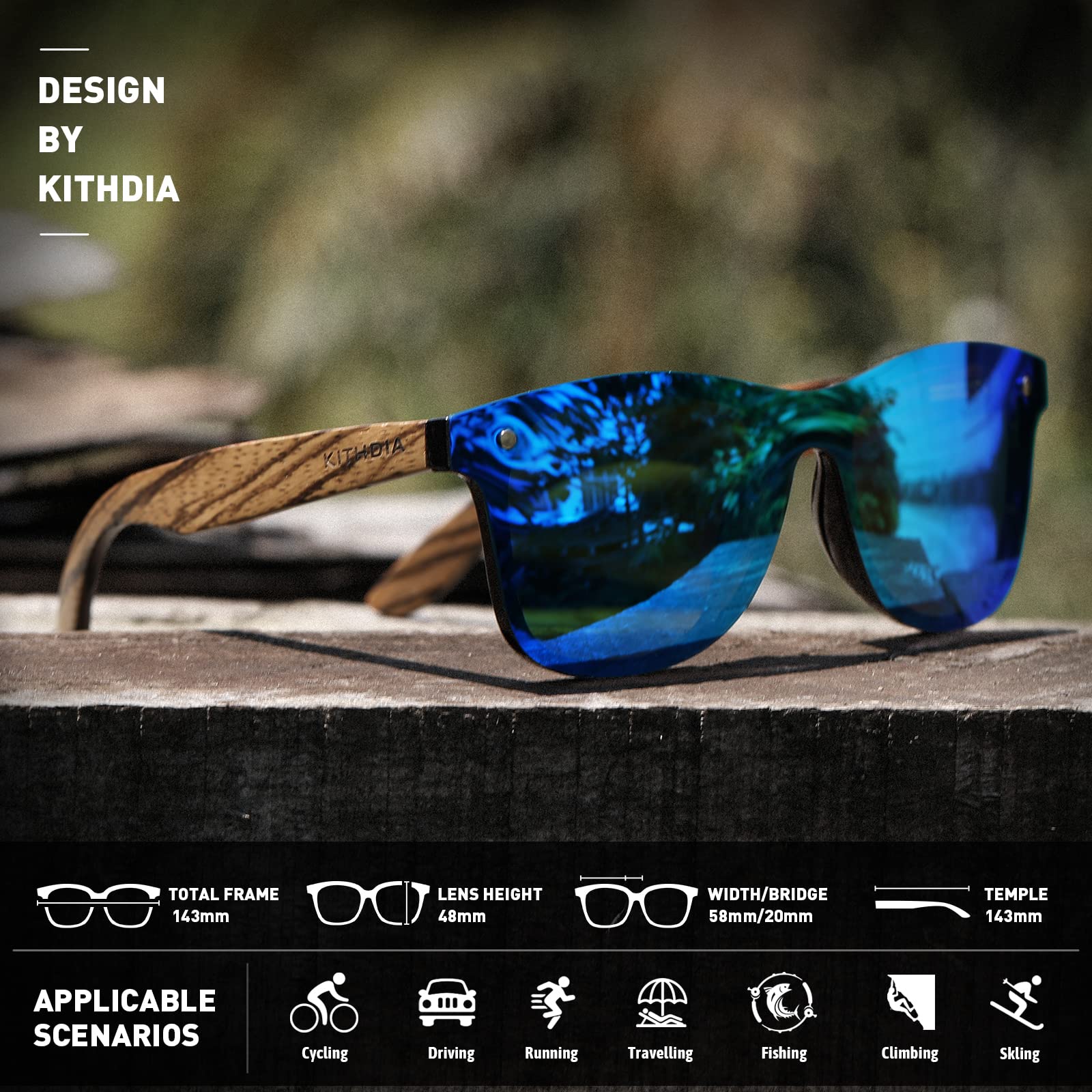 KITHDIA Zebra Wooden Bamboo Sunglasses Polarized for Men and Women - Wood Temples Sunglasses S5029