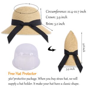 Straw Hat for Women Sun Hat Crushable Summer Hats for Women Beach Hat Womens Straw Hat Ponytail Sun Protection Hat Rolled Straw Hat Womens Hats,Natural