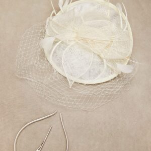 BABEYOND Women's Pillbox Fascinator Hat Kentucky Hat Feather Derby Fascinator Tea Party Fascinator Hat with Veil for Cocktail Off-White