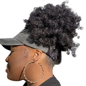 CurlCap Natural Hair Backless Cap – Satin Lined Baseball Hat for Women (Black Denim), One Size