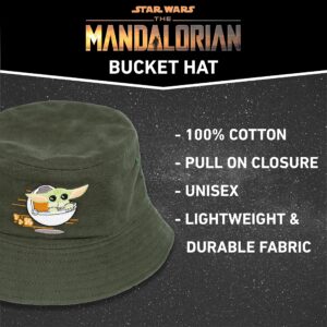 Star Wars Grogu Bucket Hat, The Mandalorian Packable Travel Hat, Wide Brim Summer Hat, Green, One Size