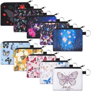 Boao 10 Pieces Small Coin Purse for Women Bulk Boho Change Purse Mini Pouches Wallet Coin Bag with Zipper for Women Girls (Butterfly and Flower, 4.52 x 3.74 Inch)