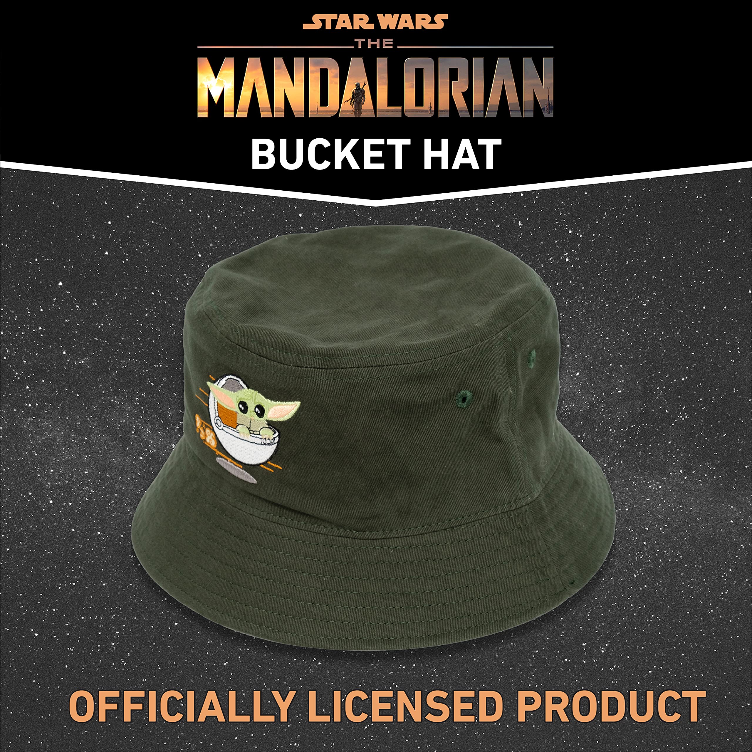 Star Wars Grogu Bucket Hat, The Mandalorian Packable Travel Hat, Wide Brim Summer Hat, Green, One Size