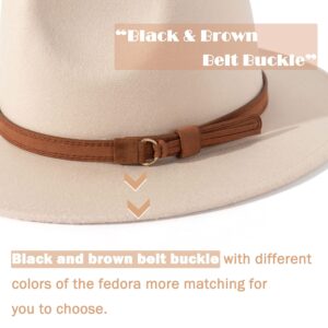 Lisianthus Men & Women Vintage Wide Brim Fedora Hat with Belt Buckle (A Buckle-Creamy, Large)