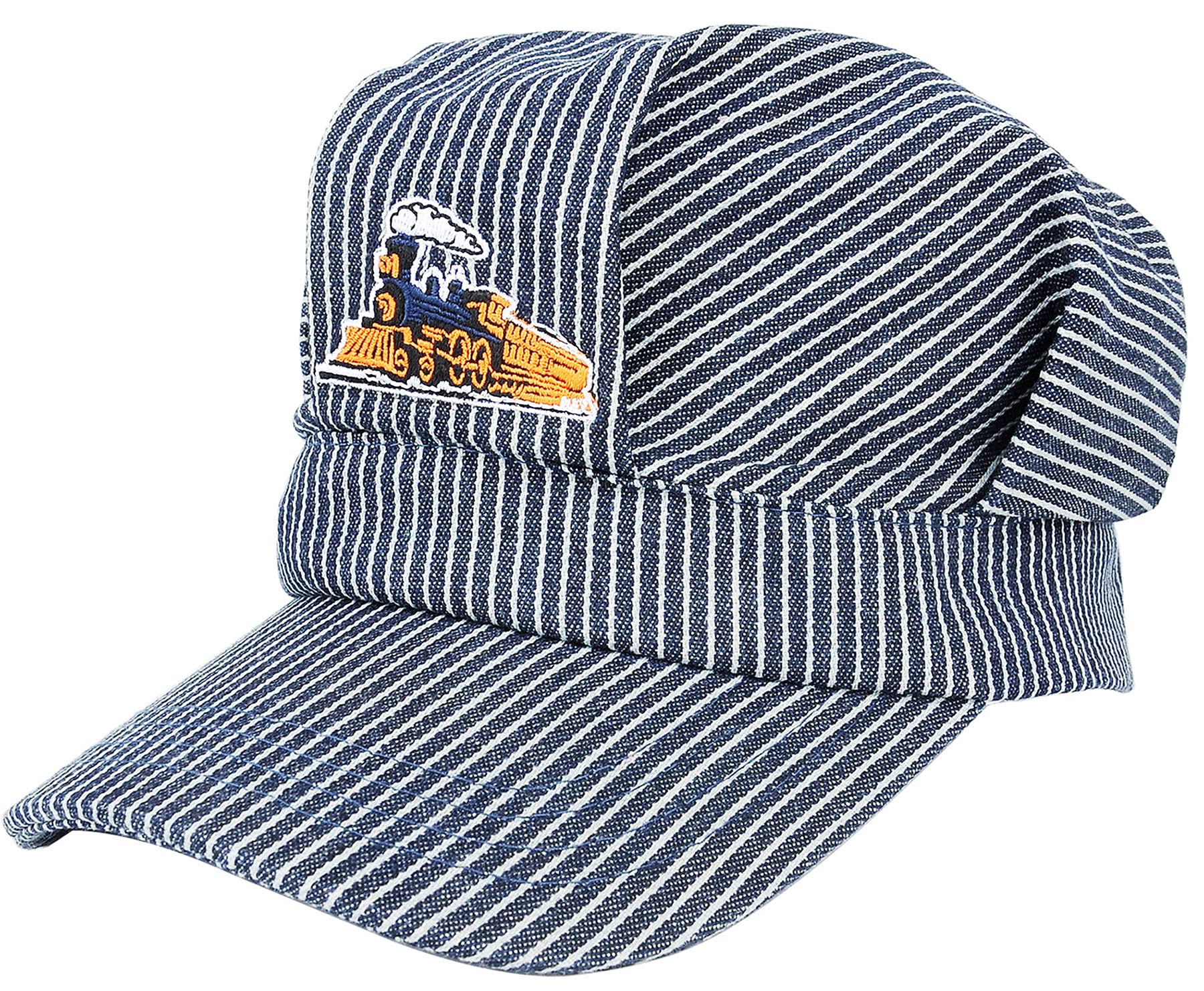 CINCKCO Adult‘s Engineer Cap Train Conductor Hat Classic Blue/White Stripes Velcro Adjustable