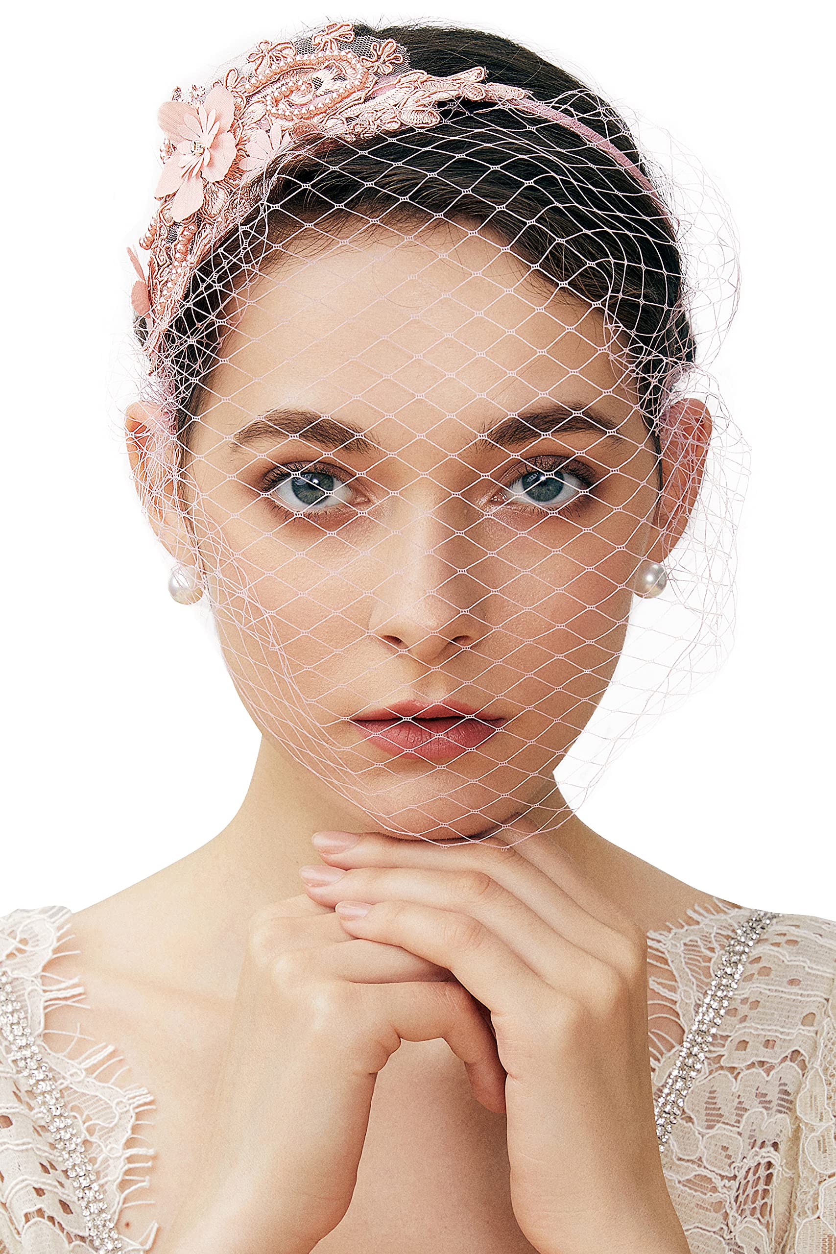 BABEYOND Bridal Wedding Veil Fascinator Mesh Lace Headband Tea Party Flower Fascinator Funeral Hats for Women