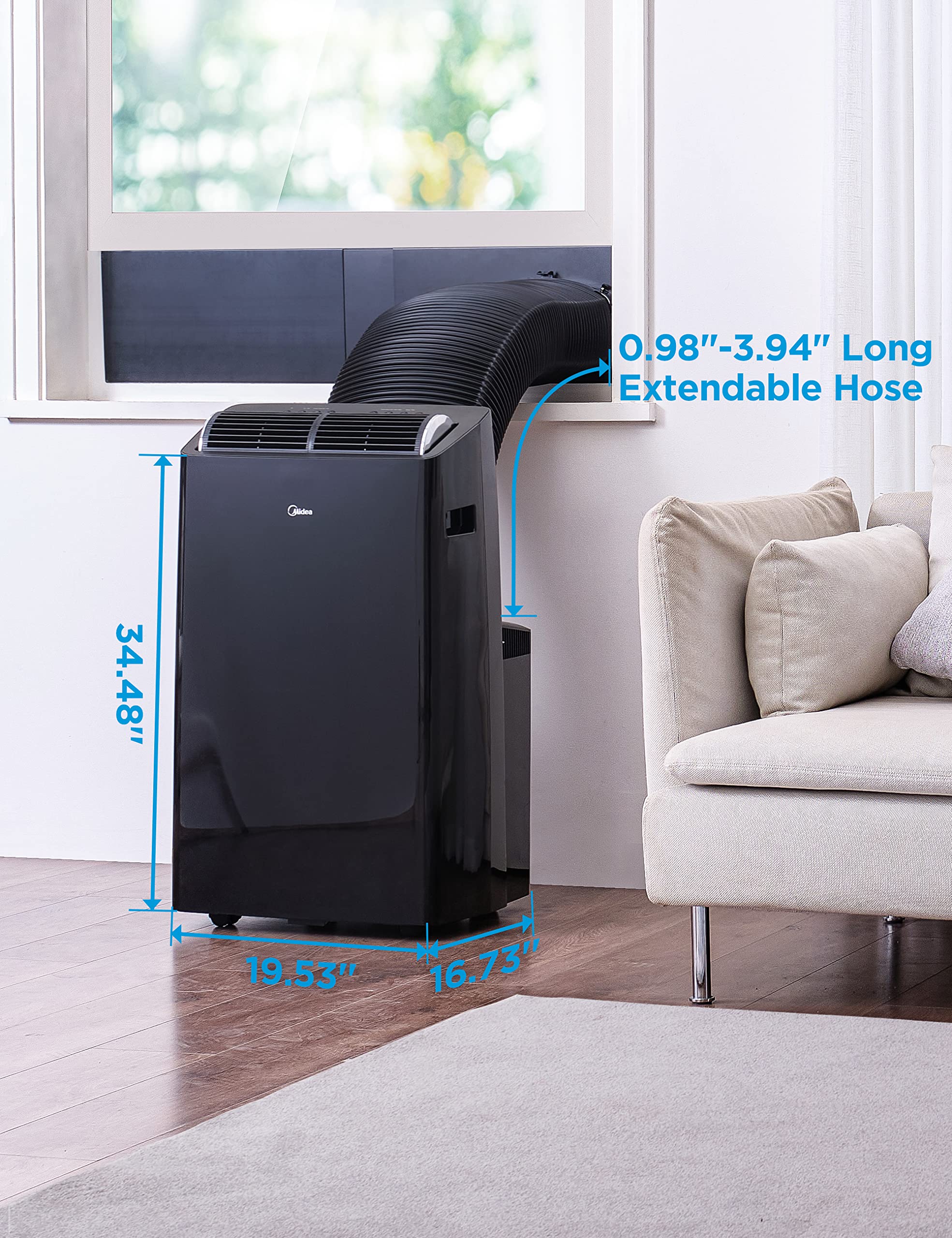 Midea Duo 14,000 BTU (12,000 BTU SACC) High Efficiency Inverter, Ultra Quiet Portable Air Conditioner, Cools up to 550 Sq. Ft., Works with Alexa/Google Assistant, Includes Remote Control & Window Kit