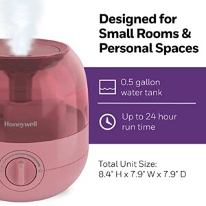 Honeywell Mini Cool Mist humidifier, Easy to Fill and Clean, humidifier for small Bedroom, Kids Rooms, or office. Ultra Quiet Operation and Auto Shut-Off - Rose, HUL525R