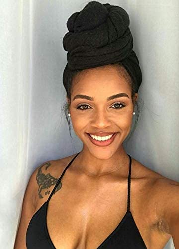 Youme Head Wrap Scarf Stretch Jersey Turban Headwraps African Head Wraps Breathable Soft Hair Wrap for Black Women, Black+Light Brown+ Beige+White, Large