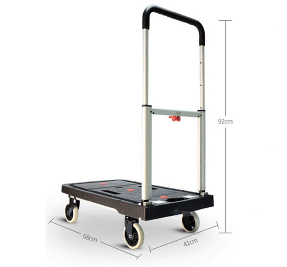 JF-XUAN Cart Hand Truck Thick Folding Flatbed Truck Purchase Trolley Silent Small Trailer Warehouse Distribution Load 150Kg Push Truck