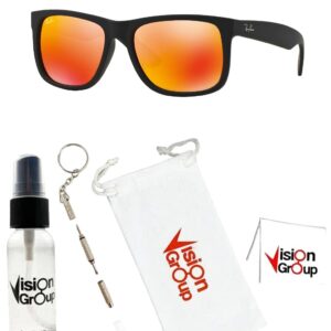 Ray-Ban RB4165 Justin Sunglasses + Vision Group Accessories Bundle,unisex-adult (Rubber Black/Brown Mirror Orange (622/6Q),55)